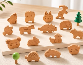 Solid Beech Wood Animal Drawer Knobs, Nursery Furniture Pulls, Kids Cabinet Handles