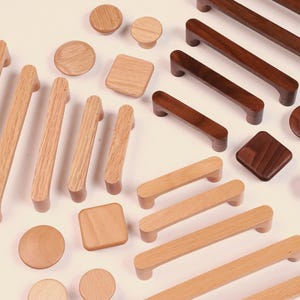 Solid Wood Cabinet Knobs, Oak Beech Walnut Minimalist Drawer Pulls