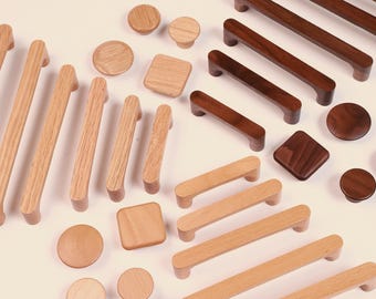 Boutons de porte en bois massif, poignées de tiroir minimalistes en chêne, hêtre et noyer, vis incluses