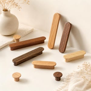 Solid Wood Cabinet Pulls, Oak Walnut Beech Rosewood Drawer Handles, Flat Bar Furniture Hardware