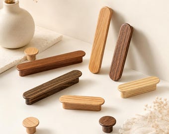 Solid Wood Cabinet Pulls, Oak Walnut Beech Rosewood Drawer Handles, Flat Bar Furniture Hardware