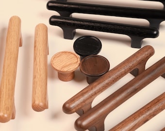 Massief houten kastgrepen en knoppen, minimalistische ladegrepen, eikenhouten hardware
