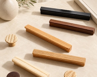 Solid Wood Cabinet Handles, Oak Black Walnut Drawer Pulls, Minimalist Wooden Cabinet Hardware, Personalized Name Customization