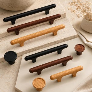 Maniglie e pomelli per mobili in legno massello, maniglie per cassetti minimaliste, ferramenta in rovere e noce.
