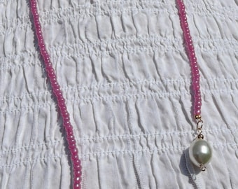 Pink and Pearl Lariat Necklace
