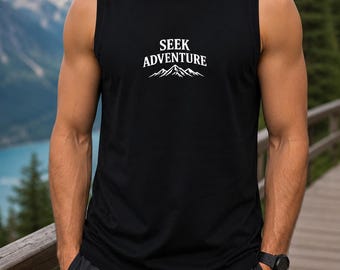 Koszulka bez rękawów Seek Adventure z grafiką górską | Koszulka bez rękawów z nadrukiem górskim, koszulka turystyczna