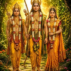 Lord Ram Sita Lakshmana Sacred Wall Art — Divine Forest Trinity of the Ramayana (Digital Download)