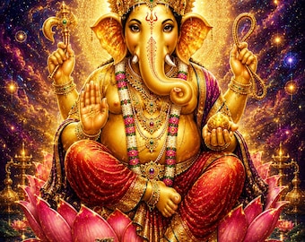 Lord Ganesha Sacred Wall Art Print – Cosmic Yoga Meditation Decor (Digital Download)