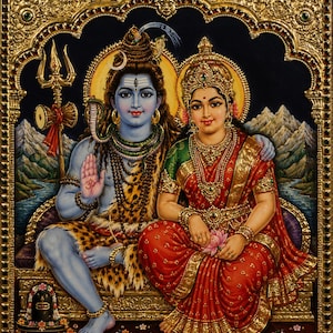 Rare Shiva Parvati Tanjore Style Wall Art Print – Divine Couple (Digital Download)