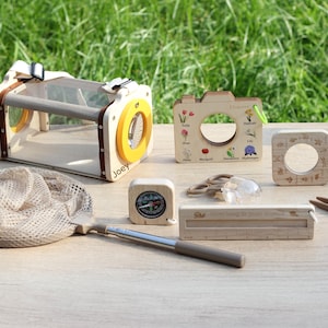 Personalized Nature Explorer Kit for Kids, Wooden Outdoor Adventure Set, Montessori STEM Learning Toy, Camping Gift for Boys & Girls