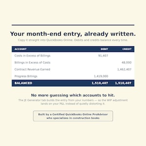 Construction WIP Schedule Template Excel | Work in Progress Report for QuickBooks Contractors | Over Under Billing, Profit Fade