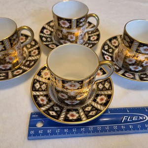 ロイヤルクラウンダービー トラディショナル伊万里 2451 デミタスカップ4客セット｜コーヒーカップ＆ソーサー｜コバルトアイアンレッドゴールドボーンチャイナ イギリス 1983年