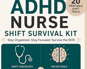 ADHD-verpleegkundige planner afdrukbaar | Neurodivergent werkboek verpleegkunde | Ploegenorganisator | Braindump | Focus- en productiviteitstools