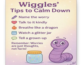 The Worry Worm™ | Tips van Wiggles om mat canvas te kalmeren | Muurkunst emotionele regulatie voor kinderen