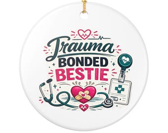 Trauma Bonded Bestie keramisch ornament | Badge verpleegkundige hartstethoscoop