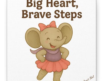 Canvas Big Heart, Brave Steps olifant | Inspirerende kindermuurkunst | Groeimindset kinderkamerdecoratie | Canvas Positieve Affirmatie