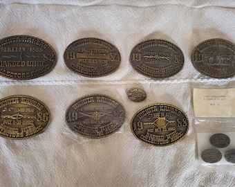 Vintage Barbed Wire Collectors Assoc Belt Buckle Set 1982-1988 - Rare Sealed 1987, Wichita Kansas 7-Year Run w/ Miniature Pin Set
