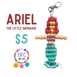 Ariel Pony Bead Keychain | Little Mermaid Inspired Beaded Charm | Handmade Backpack Accessory image 1