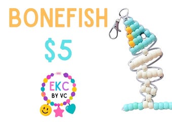 Bonefish Pony Bead Keychain | Handmade Fish Charm | Ocean Lover Gift | Beach Accessory | Backpack Charm