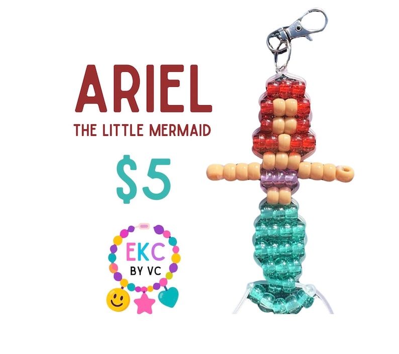 Ariel Pony Bead Keychain | Little Mermaid Inspired Beaded Charm | Handmade Backpack Accessory image 1