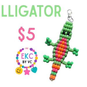 Alligator Pony Bead Keychain | Handmade Gator Charm | Florida Gift | Reptile Lover Accessory