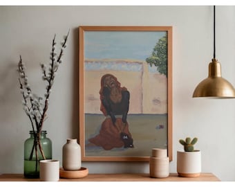 Pintura acrílica de mulher somali - Impressão em tela, arte de parede com paisagem africana romântica