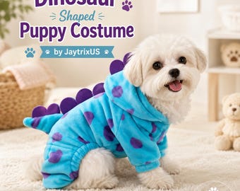 Dinosaur Hooded Dog Coat, Warm Winter Puppy Jacket, Thickened Polyester Pet Costume