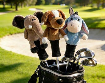 Capa protetora para taco de golfe com estampa de animal – Protetor de pelúcia para taco driver, presente exclusivo para homens e mulheres, capa divertida para taco de fairway.