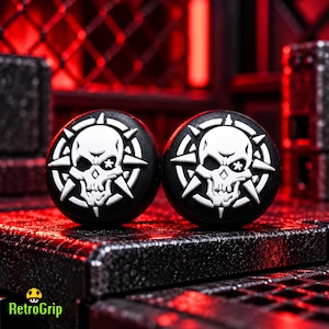 2x Impugnature per levette analogiche a forma di teschio bianco per controller PS5, PS4, Xbox, Switch Pro, cappucci gotici per joystick da gioco, coperture in silicone nero per levette analogiche