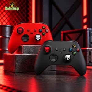 6x Impugnature a forma di teschio rosse/bianche per PS5, PS4, Xbox e Switch Pro / Copri joystick in silicone / Cappucci antiscivolo per controller / Accessorio da gioco carino
