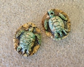 2 Swimming  Sea Turtle Aged Ceramic Porcelain Charms Handmade