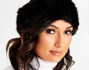Black Fur Headband Ski Hat Mink Earwarmers Ear covers