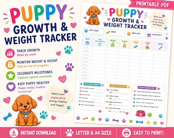 Puppy Growth and Weight Tracker Printable Dog Milestone Log Height Weight Chart New Puppy Planner A4 Letter Digital Download PDF
