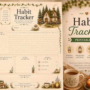 Monatlicher Gewohnheitstracker (PDF zum Ausdrucken), Cottagecore-Gewohnheitstracker, Planer im Wald-Stil, 31-Tage-Gewohnheitsdiagramm, Selbstfürsorge-Tracker