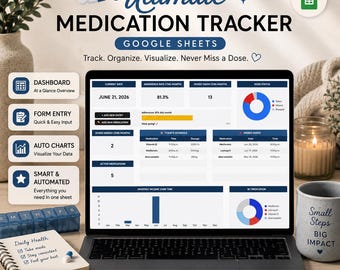 Medication Tracker Google Sheets | Daily Dose Log Spreadsheet | Adherence Tracker | Pill & Prescription Planner