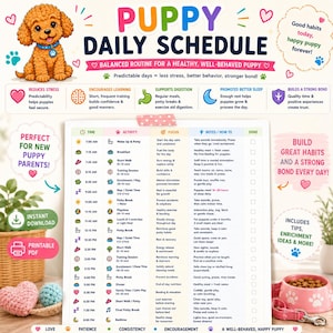 Tagesplan für Welpen (PDF zum Ausdrucken), Hundetrainingsroutine, Routine für neue Hundebesitzer, Stubenreinheitstraining, Welpenplaner (A4/Letter)