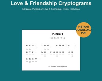 Grootletterdruk liefdes- en vriendschapscryptogrampuzzels voor volwassenen en senioren | Citaatpuzzels met tips en antwoorden | Pdf direct downloaden