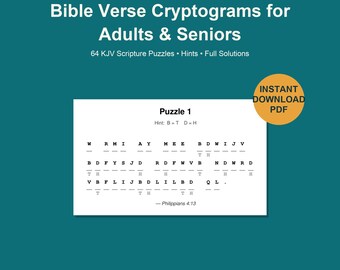 Grote print bijbelvers cryptogrammen afdrukbaar voor volwassenen en senioren | NBG-tekstpuzzels met hints en antwoorden | Pdf direct downloaden