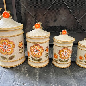 Set of 4 Vintage Floral Canisters