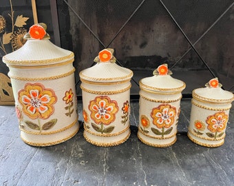 Set of 4 Vintage Floral Canisters