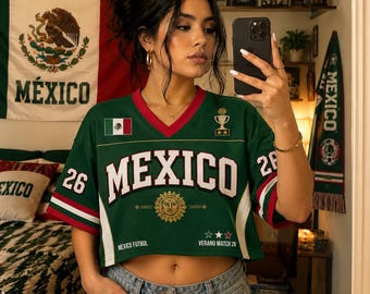 Mexican Crop Top Jersey, Custom Soccer Jersey, Mexico Supporter Shirt Summer Match 26