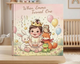 Livre personnalisé pour le premier anniversaire d'une fille, prénom personnalisé, souvenir de 1er anniversaire, livre illustré de souvenirs pour bébé