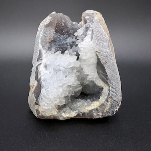 Uruguayan clear and white quartz crystal cluster with cut base - exact item