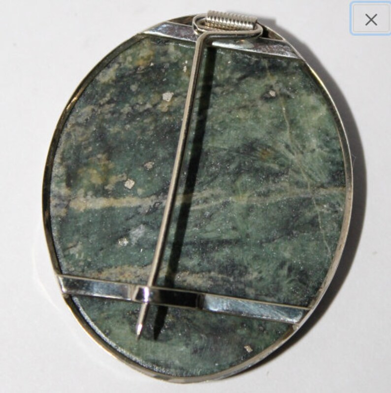 mosaic brooch Malachite cacholong pin