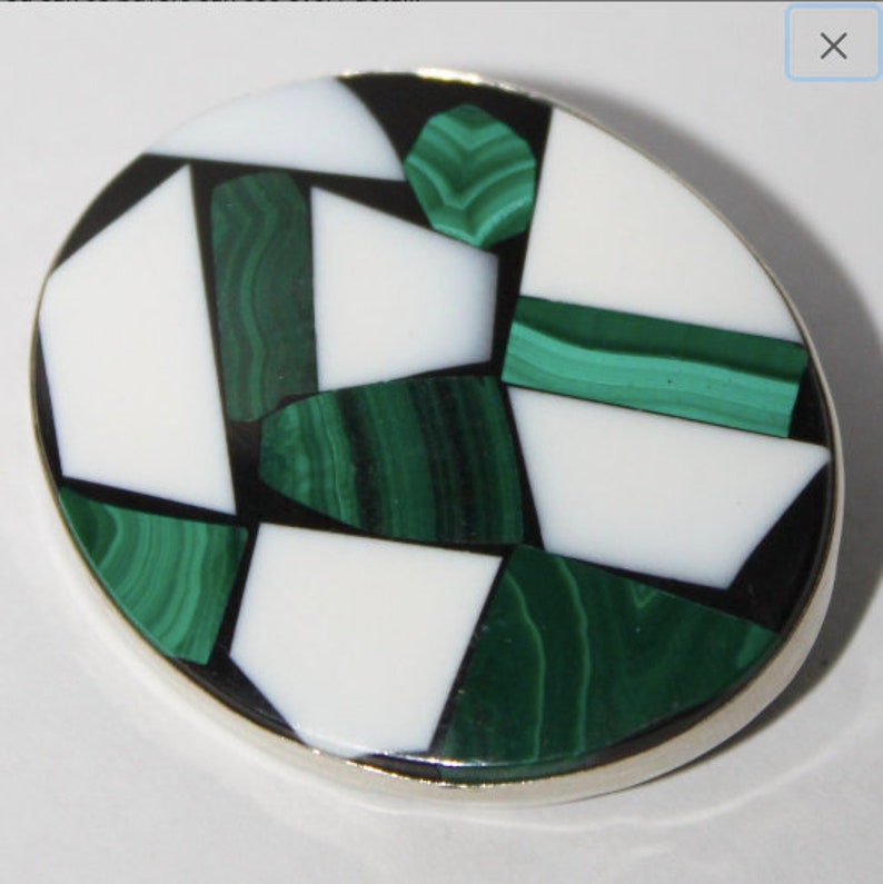 mosaic brooch Malachite cacholong pin