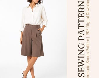 Patron de couture PDF pour bermuda, short culotte femme, short taille haute, short d'été facile à coudre, idéal pour les débutantes