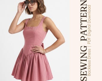 Patron de couture PDF pour robe dos nu – Silhouette patineuse féérique pour bal de promo, soirée et sortie nocturne – Patron de robe élégante à faire soi-même pour femme