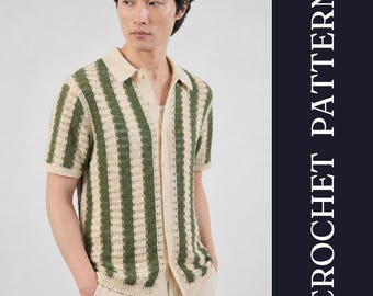 Patron PDF d'un haut boutonné au crochet, modèle unisexe, haut d'été à faire soi-même, sur mesure, tailles S à 4XL, téléchargement instantané