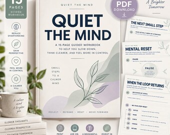 Cahier d'exercices pour apaiser l'esprit | Journal des pensées excessives | Fiches de reformulation de la pensée | Document imprimable inspiré des TCC | Bien-être mental (PDF)