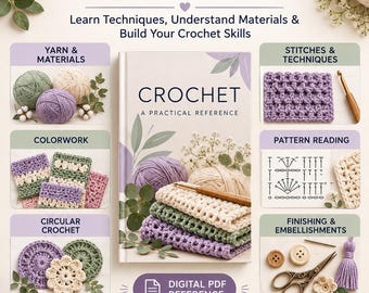Guide de référence du crochet (PDF), Guide des techniques de crochet, Manuel de crochet pour débutants, Référence des points, Guide des fils et crochets, PDF numérique